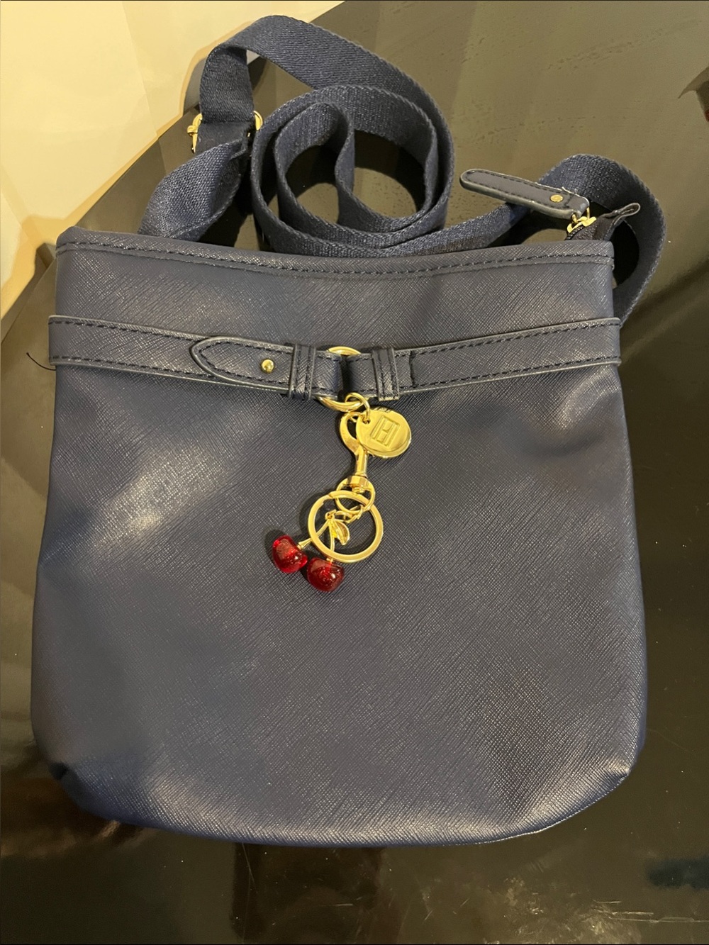 Tommy Hilfiger Navy Blue Shoulder Bag Crossbody Gold Hardware Charm